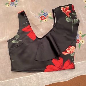 Revamped black floral crop top size S